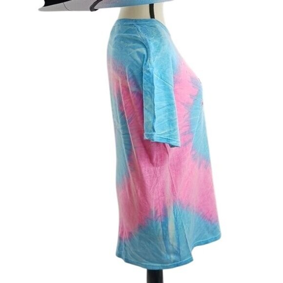 Key West Womens M Tie Dye T Shirt Blue Pink Flip Flop Graphic Short Sleeve Tee - Picture 4 of 6